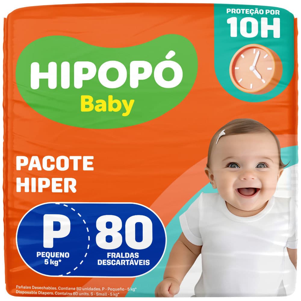 Fralda Hipopó Baby Tamanho P Pacote Hiper 80 Unidades Descartáveis