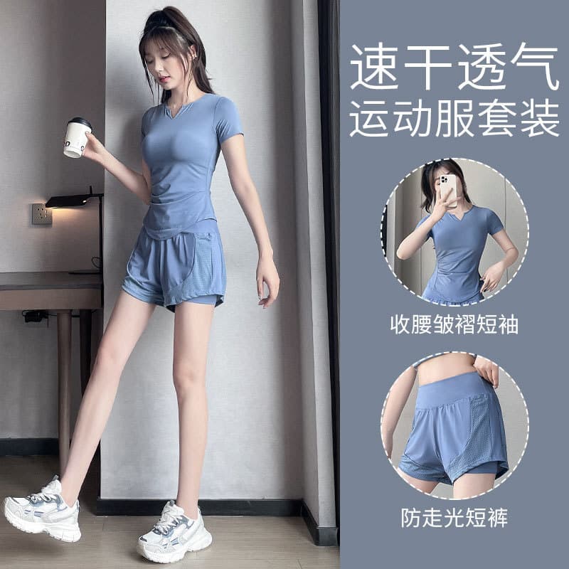 Terno esportivo Casual feminino 2026 cintura estreita roupas de Yoga seda gelo Shorts de Fitness correndo roupas de seca