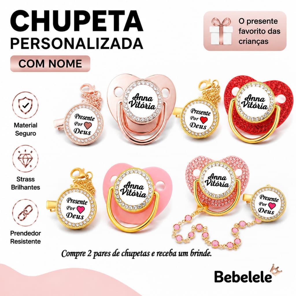 Chupeta plana para bebê com prendedor de chupeta, chupeta personalizada, chupeta para bebê, chupeta sob medida&331 GQ2H 