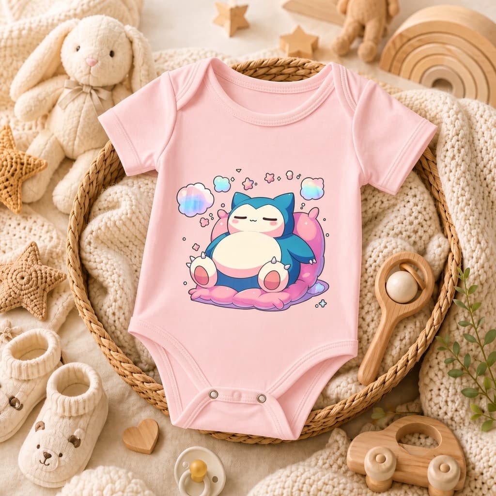 Body Bebê Snorlax Pokémon Anime Fofo Estampado Algodão Manga Curta Unissex Infantil Menino Menina Roupa de Bebê