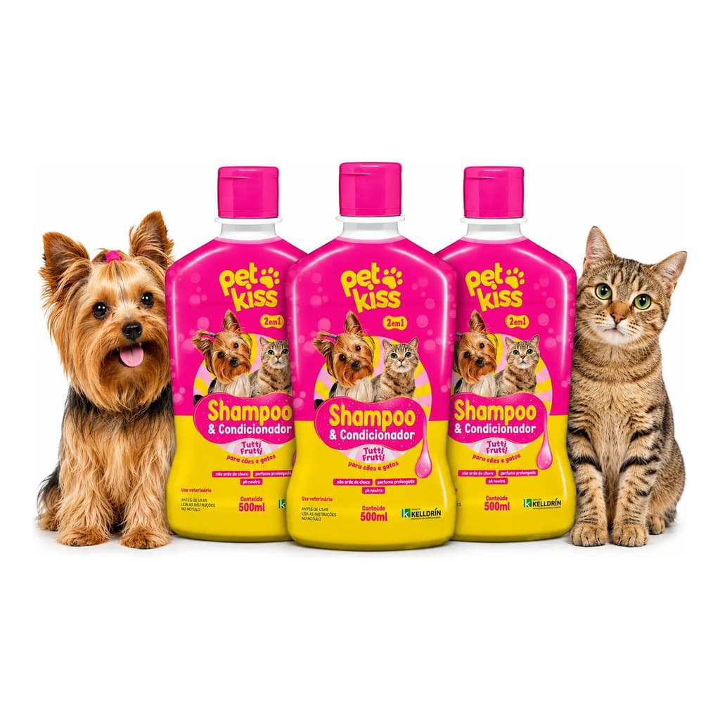 Kit Econômico Shampoo Pet 3x500ml Tutti-Frutti 2 em 1 para Cães e Gatos