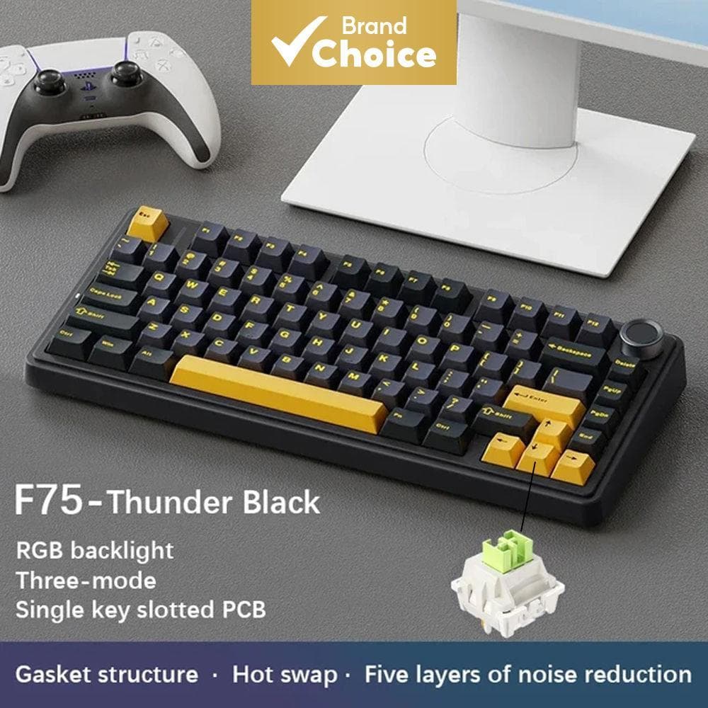 Teclado Mecânico Sem Fio AULA F75 75%, Teclado Cremoso com Gasket Substituível, Interruptores Greywood Pré-Lubrificados,