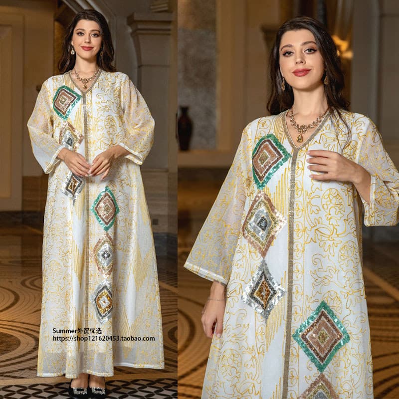 Sudeste Asiático vestido longo indonésio malha bordado lantejoulas flor vestido longo vestido turco feminino vestido de 