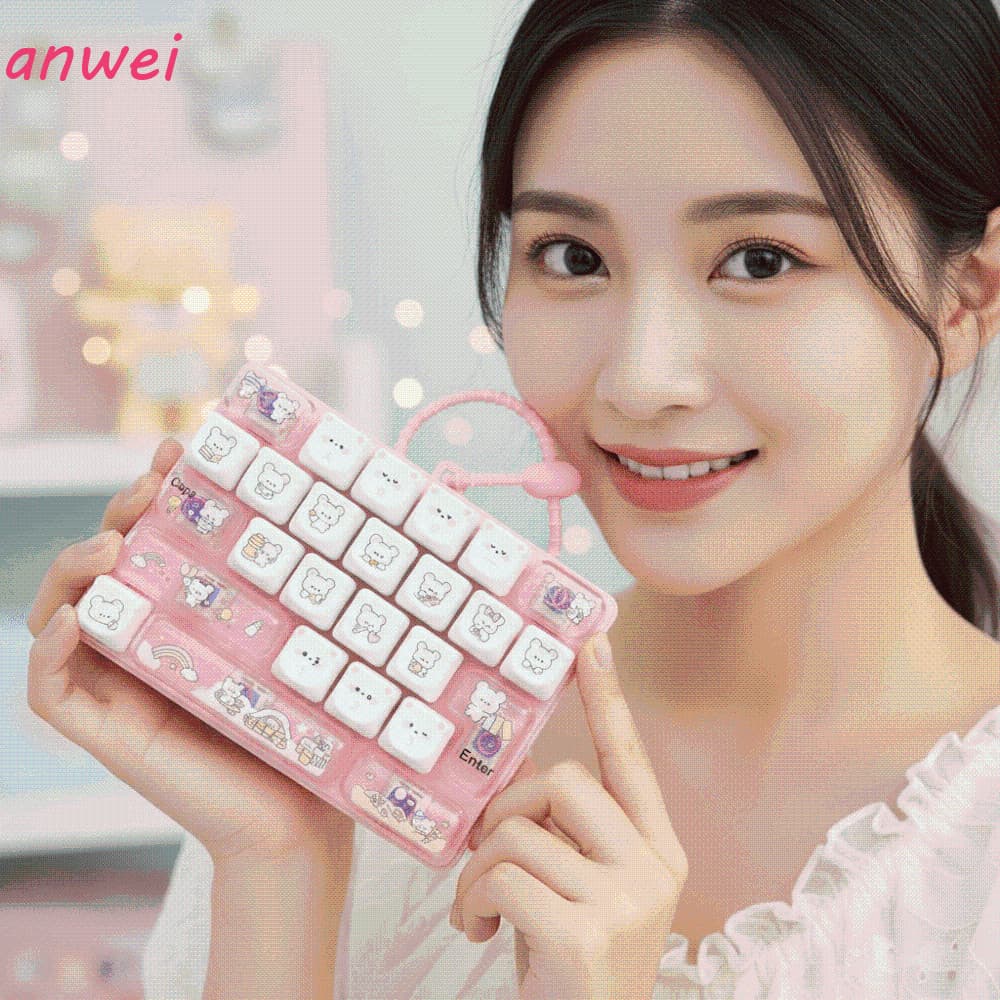 ANWEI Teclado Fidget Toy , 26 Teclas Mecânicas Tamanho Compacto Mini Mecânico , Urso De Desenho Animado