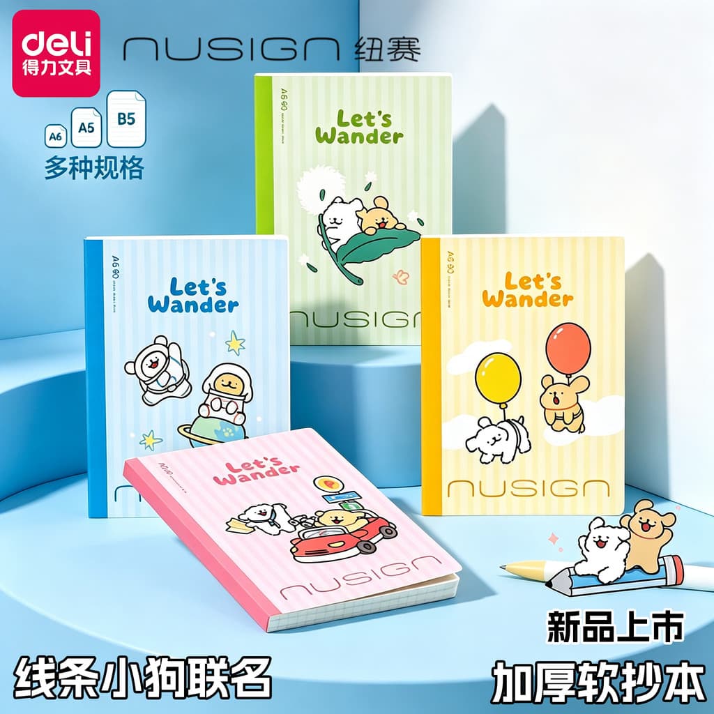 Deli New Sai Notebook Sub-Line Puppy Co-Branded A5 Notepad A6 Pocket Notebook Notebook Portátil Criativo Simples Memoran