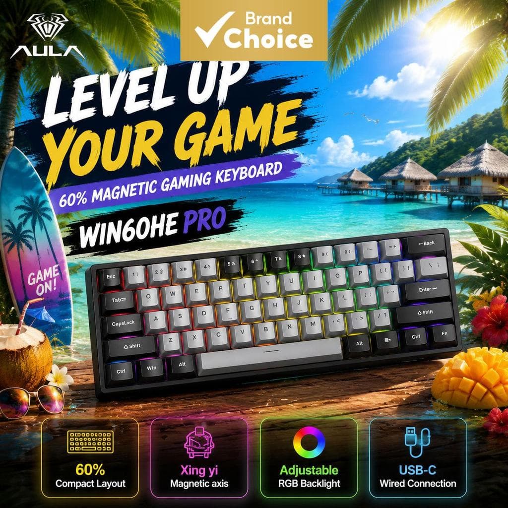 Teclado Mecânico Magnético Hall Effect AULA WIN60HE PRO Xingyi, Switch Rápido, Teclado para Jogos RGB, Compacto 60%, USB