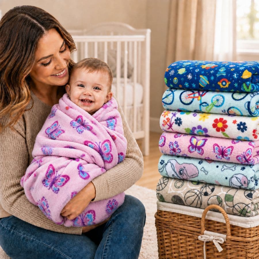 Kit 3 Mantas Cobertor De Bebê Estampada Menina e Menino Cobertinha De Berço 85cm x 85cm
