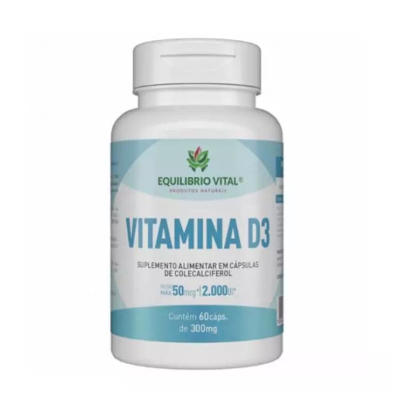 Vitamina D3 60 Cápsulas 300mg Equilíbrio Vital Suplemento Vitamina D para Ossos e Imunidade