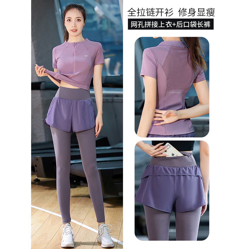 Roupas de Yoga terno de manga curta feminino esportes ao ar livre correndo ciclismo calças de Fitness profissional roupa