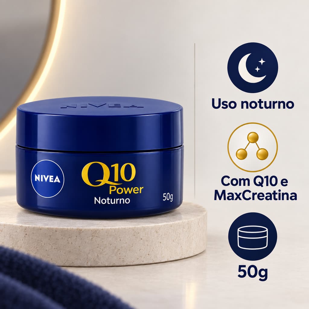Creme Facial NIVEA Q10 Power Noturno 50g Antissinais Reduz Rugas e Linhas de Expressão Creme de Noite Anti-idade