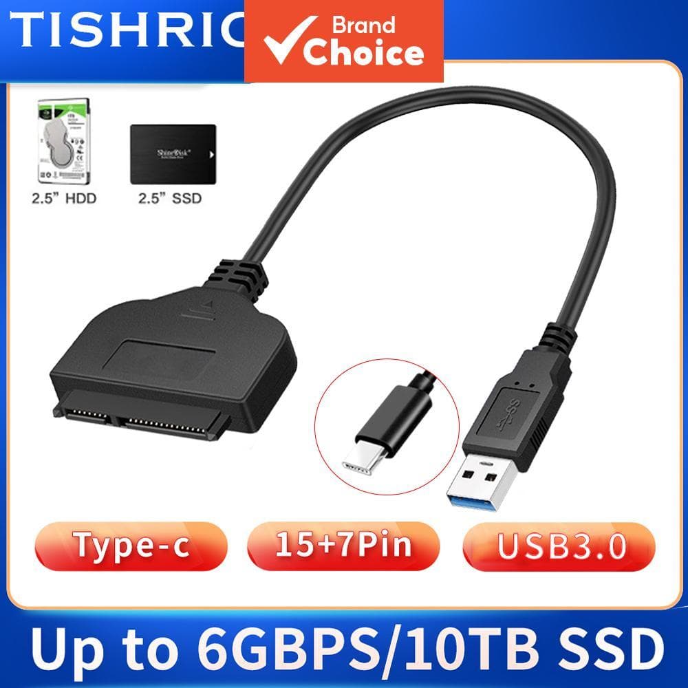Cabo adaptador TISHRIC USB 3.0/Type-C para SATA 22 pinos, até 6 Gbps, para HD ou SSD externo de 2,5 polegadas