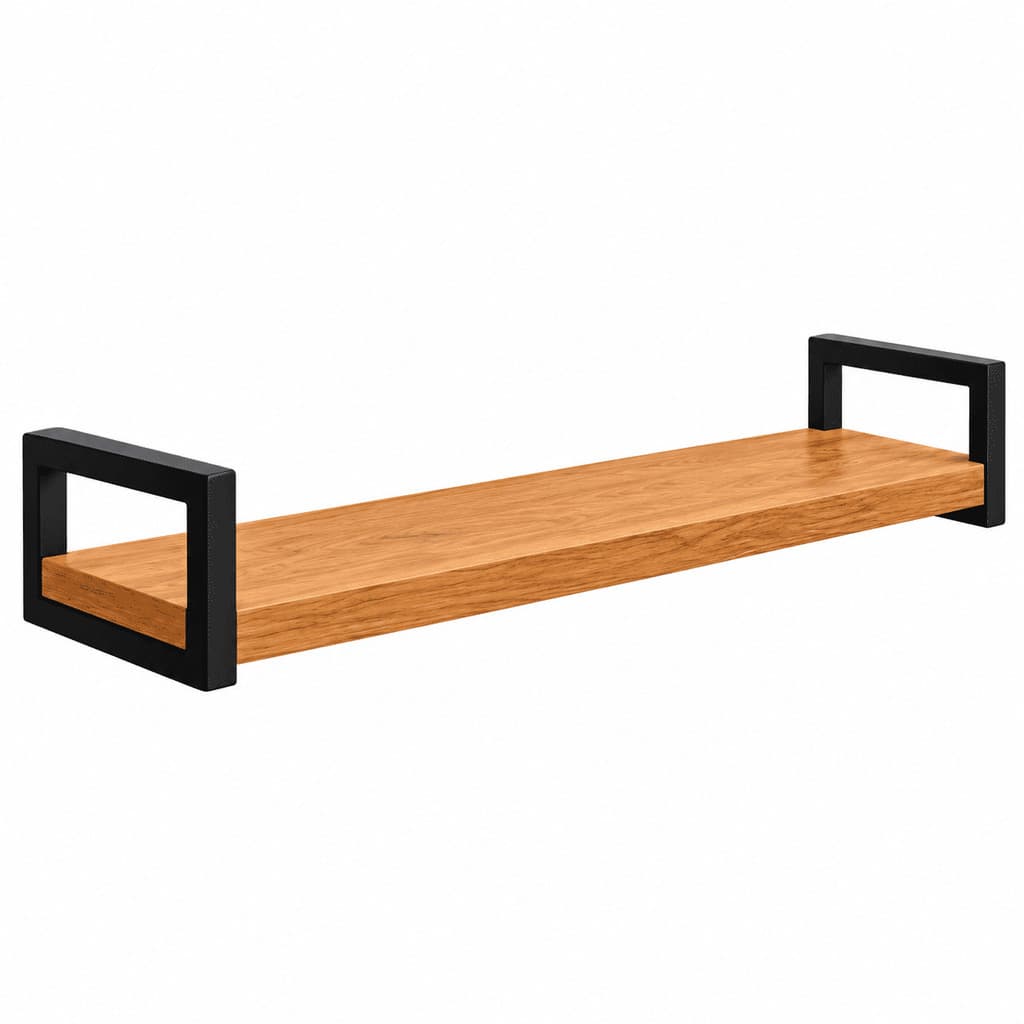 Prateleira de Parede Madeira com Suporte Preto Decorativa para Sala Quarto Cozinha de 40 a 119,5 cm  Copiar título