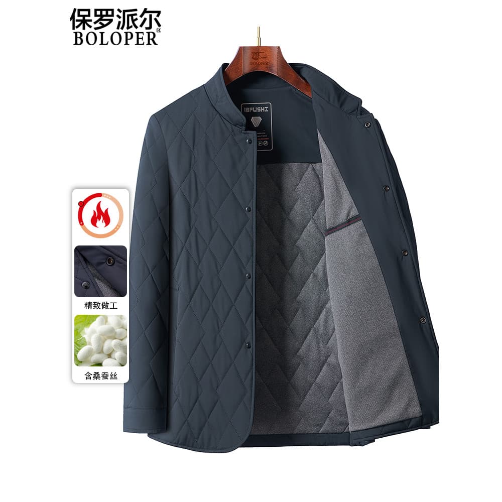 2026 jaqueta de inverno masculina acolchoada jaqueta acolchoada de seda amoreira negócios de meia-idade Casual jaqueta a