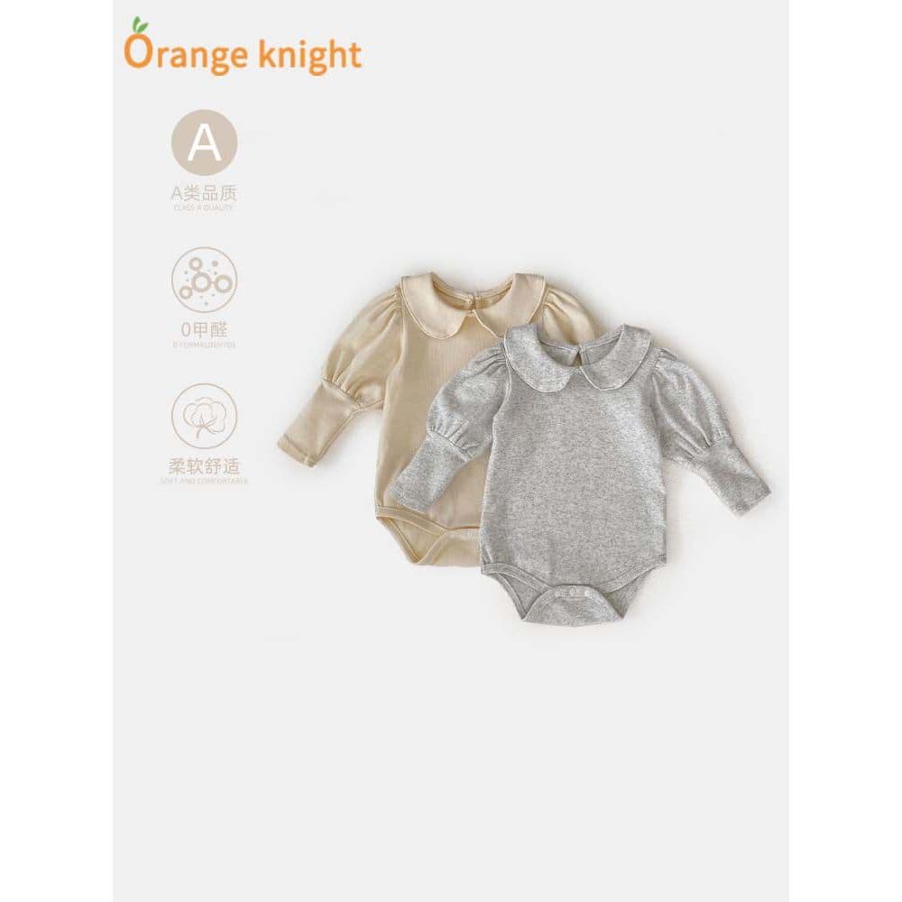 Roupas de bebê roupas de outono bebê menina gola boneca manga comprida macacão de uma peça mangas Puff triângulo bebê ma