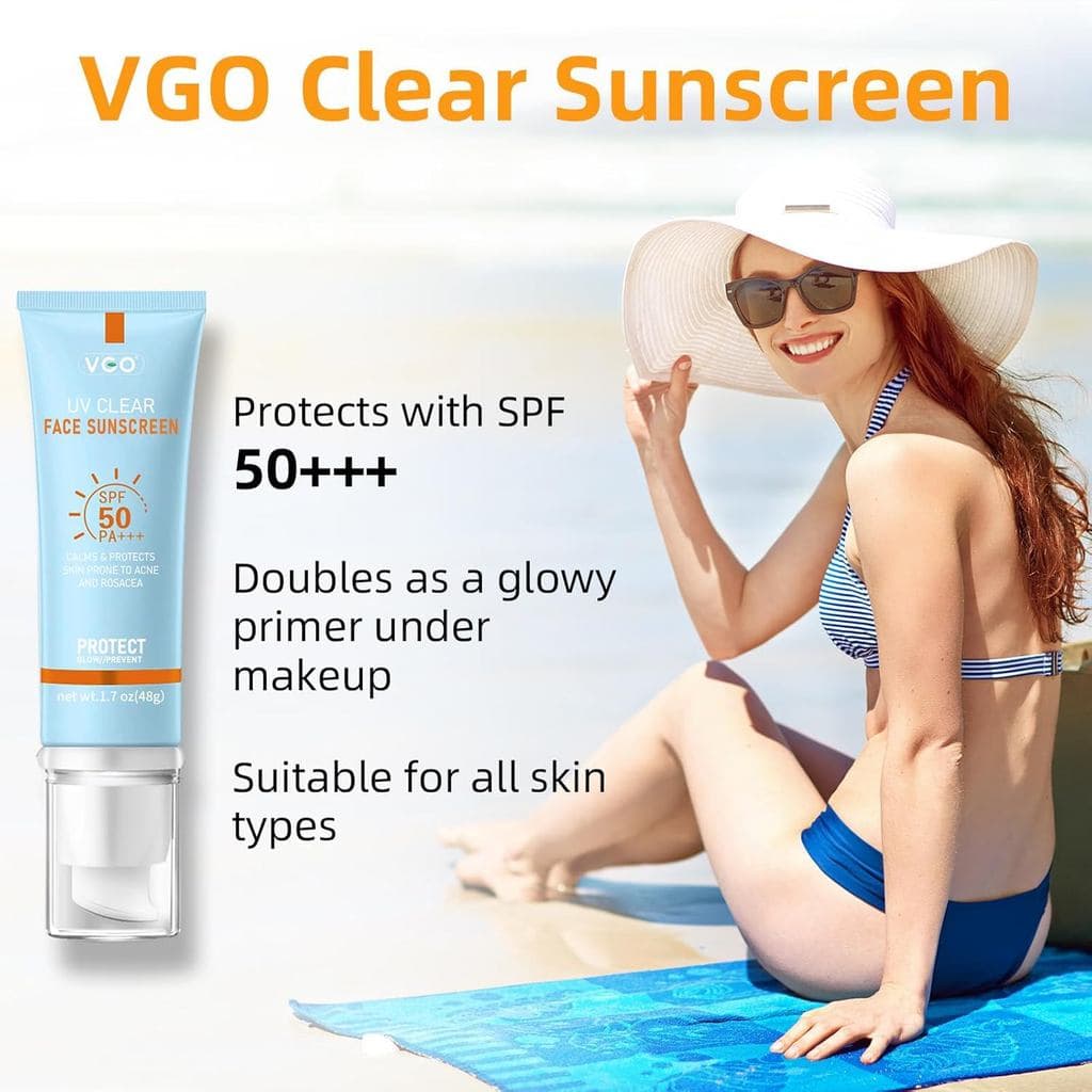Protetor Solar Facial Transparente VGO SPF 50, Essência Solar Hidratante Sem Sensação Pegajosa, Protetor Solar em Tamanh