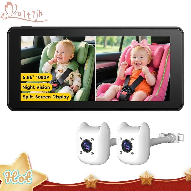 Fácil Instalação 6.86 " 1080P Dual Baby Para Câmera De Carro-Monitor De Tela Dividida Do Banco Traseiro