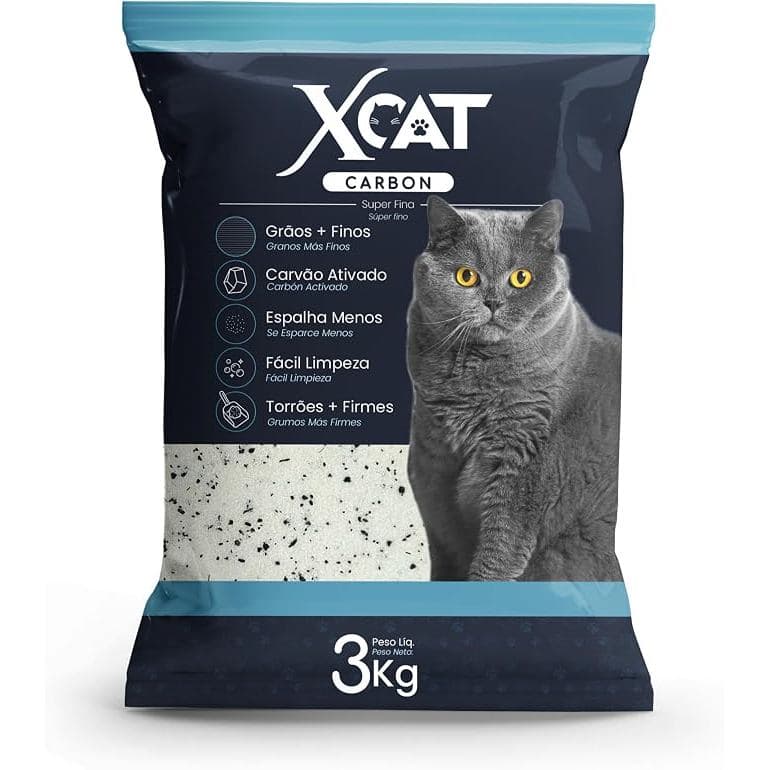 XCat Carbon Areia Sanitária Extra Fina para Gatos, com Aglutinante Vegetal e Carvão Ativado, 3kg