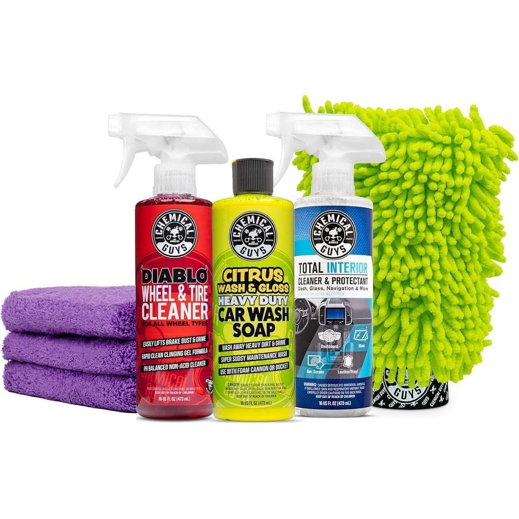 Kit de Limpeza Automotiva Chemical Guys - com Sabão para Lavagem de Carro, Limpador de Rodas, Limpador de Interior Compl
