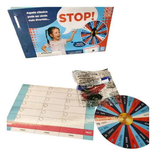 Jogo Stop Com Roleta Canetas  Cartelas Educativo E Divertido Brincadeira Família Reunião Amigos Presente