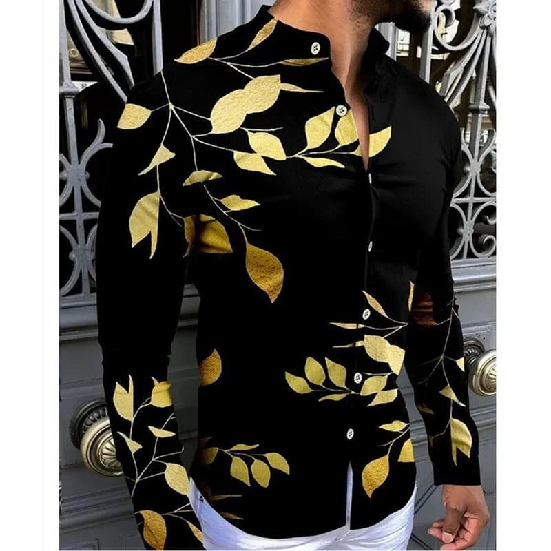 Luxo Masculino& # Camisas Masculinas Casuais Slim Fit de Manga Longa com Estampa Paisley, Camisa Social Masculina, Camis