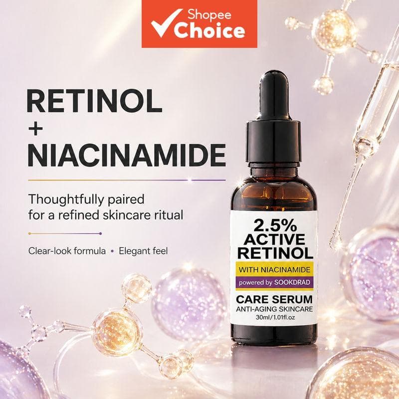 Soro 2,5% Niacinamida e Retinol Ativo, Cuidado Anti-Idade, Acalma a Pele após a Exposição Solar, Cuidados Faciais 30ml