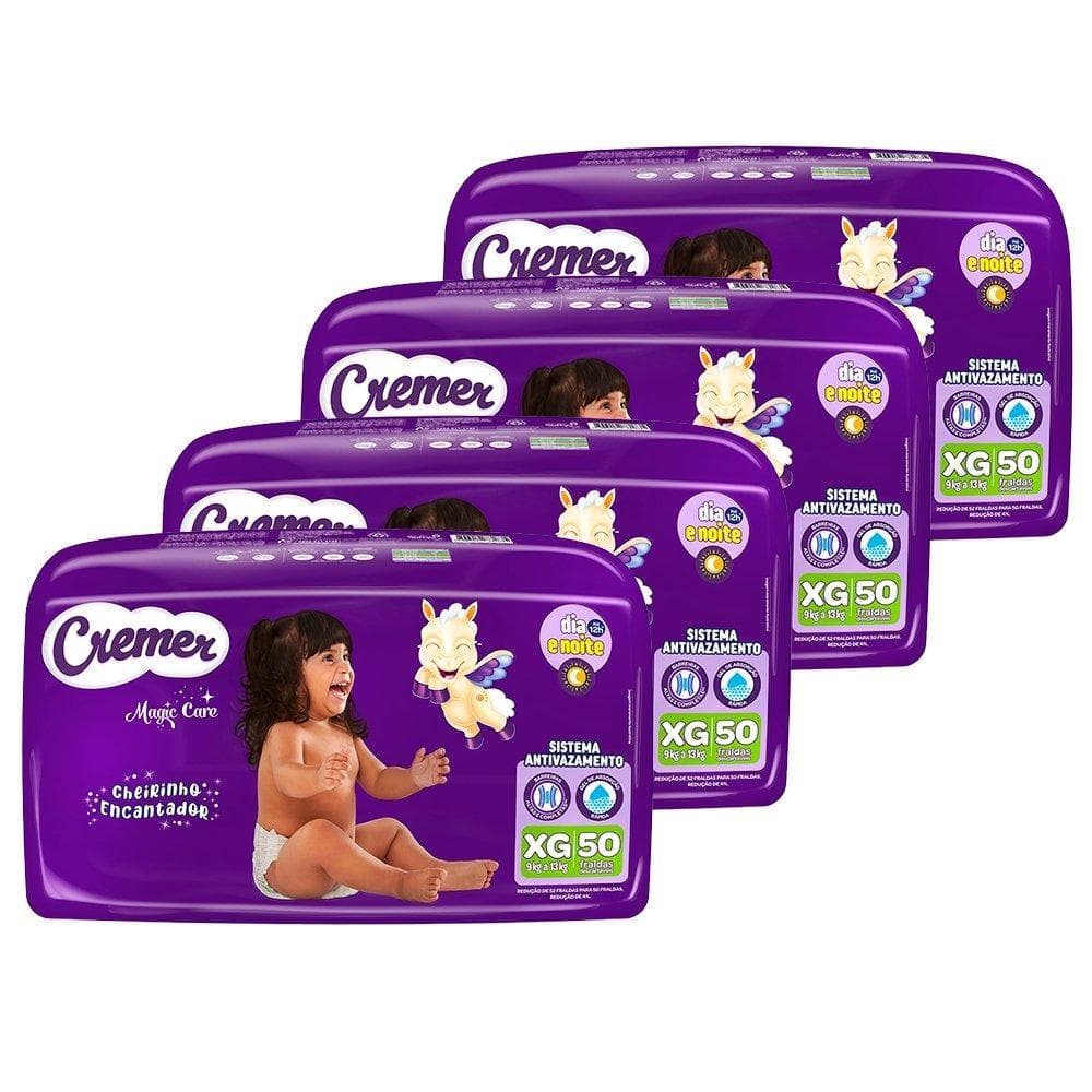 Fralda Descartável Cremer Magic Care Hiper Tamanho XG - 4 Pacotes com 50 Fraldas - Total 200 Tiras