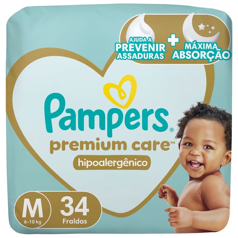 Fralda Pampers Premium Care Tamanho M Pacote Mega 34 Fraldas Descartáveis