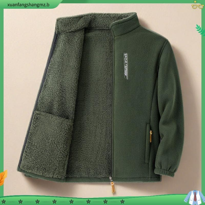 Outono inverno ao ar livre jaqueta de lã forro de lã masculino espessamento de meia-idade idosos Casual jaqueta quente j