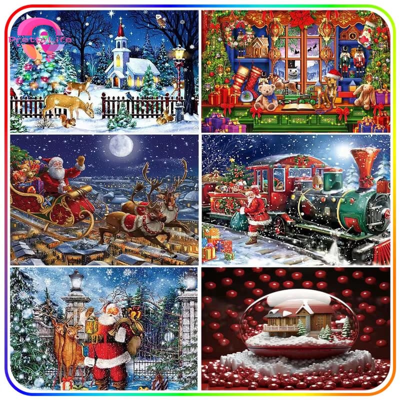 Conjunto De Pintura De Diamante 5D De Cenário De Natal Broca Quadrada/Redonda Ponto Cruz De Cristal Completo Decoração D