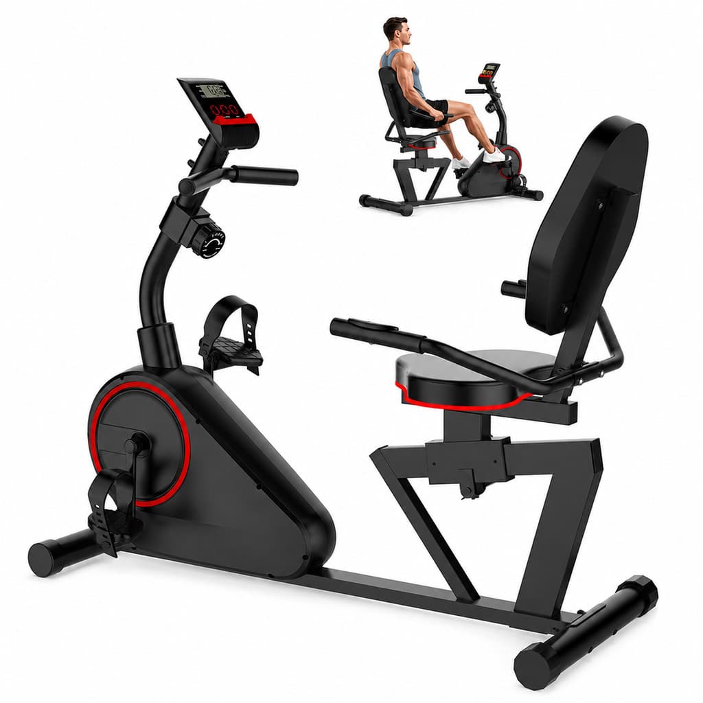 Bicicleta Horizontal Ergométrica Magnética 8 Níveis Monitor Digital Volante 4kg Assento Ajustável para Academia em Casa