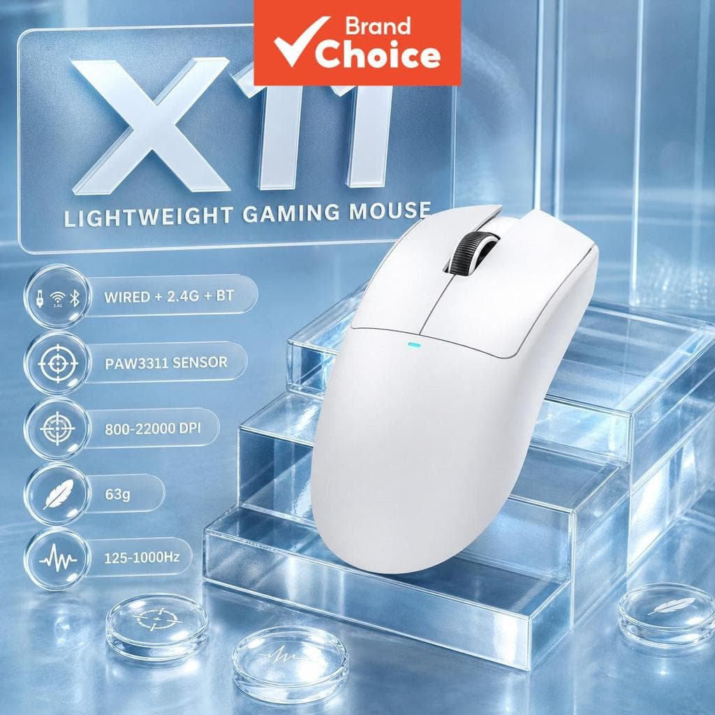Mouse Gamer Sem Fio Attack Shark X11 Mouse Gamer Recarregável 3 Modos de Conexão Sensor Óptico PixArt PAW3311 Até 22000