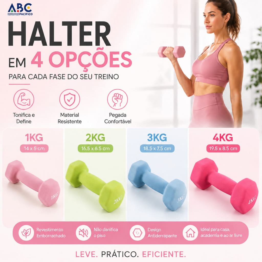 Halter Emborrachado 1/2/3/4kg Peso Academia Musculação Treino Funcional Fitness Ginástica Cross Training