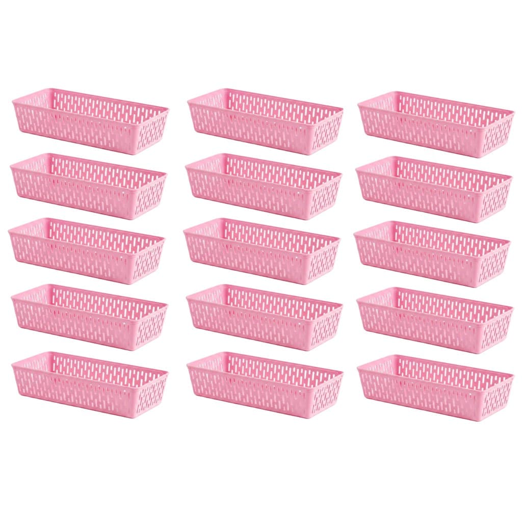 Kit 15 Cesto Rosa Organizador Retangular Lines Plastico P/ Gaveta Armario Cozinha Banheiro Maquiagem