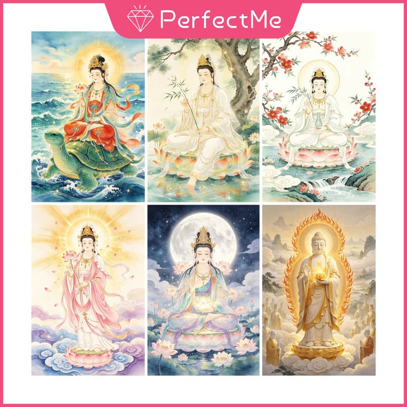 [PM] Guanyin Budismo 5D DIY Pintura Diamante/A Óleo Digital Ponto Cruz De Cristal Redondo Completo Mosaico De Kit De Bor
