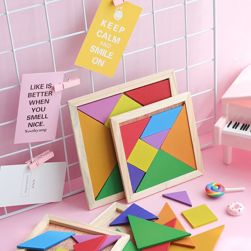 Tangram de madeira brinquedos crianças educativos educação precoce brinquedos colorido quebra-cabeça brinquedos tangram 