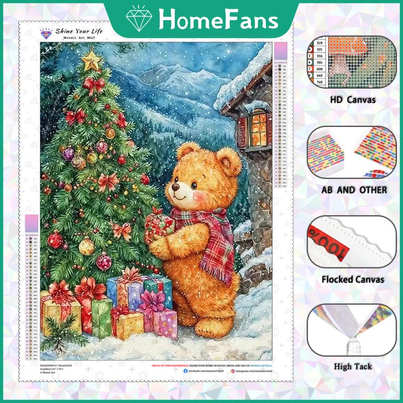 HF Atualizado Urso De Pelúcia De Natal AB Broca Tecido Flocado DIY 5D Pintura Diamante Cheio De Bordado Arte Cristal Dec