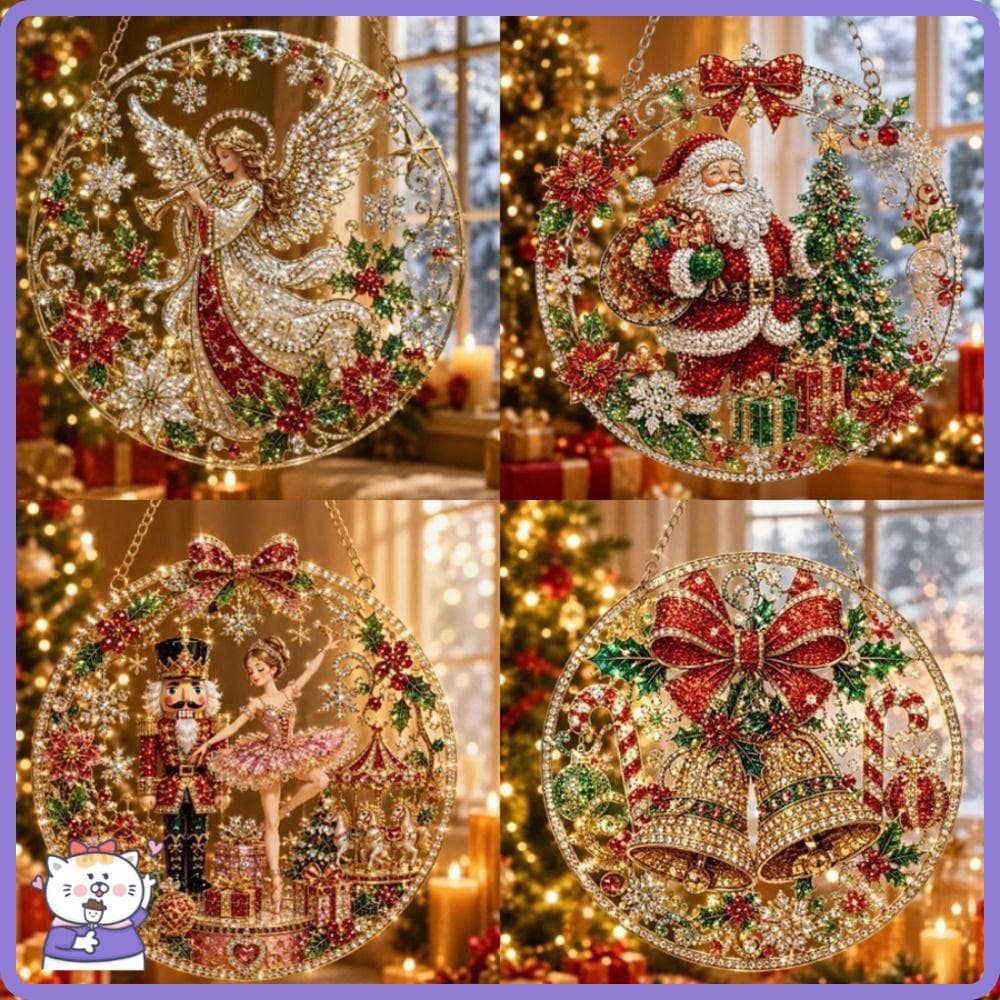 Ornamento De Pintura De Diamante , Placa Acrílica 5D Conjunto De Natal , Formato Redondo