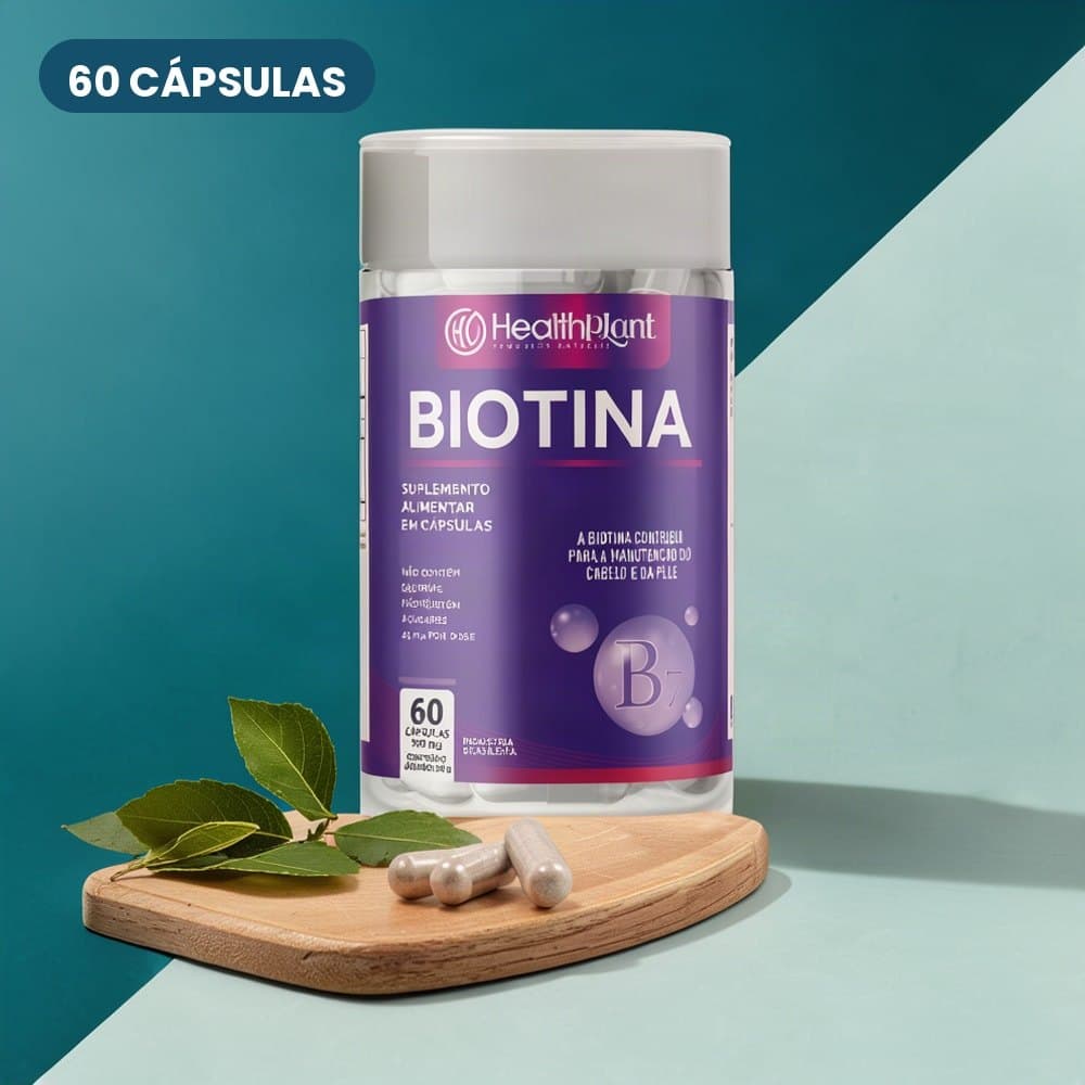Suplemento Alimentar em Cápsulas de Biotina Vitamina B7 e Vitamina H 60 Cápsulas Pote Brasil
