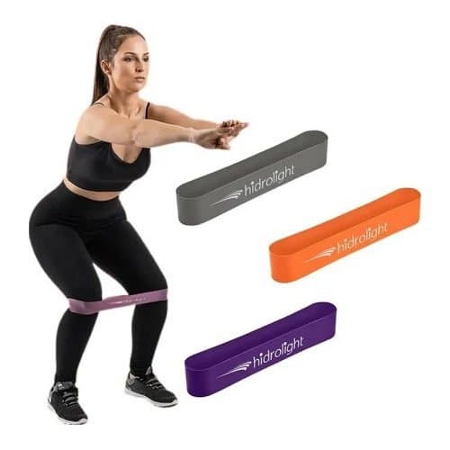 Kit 3 Faixa Elástica Super Mini Band Leve, Medio, Forte Treino Exercícios Alongamento Musculação Pilates Yoga Hidrolight