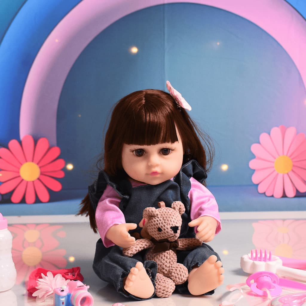 Boneca Bebê Reborn Articulada Menina Com Ursinho e Acessórios