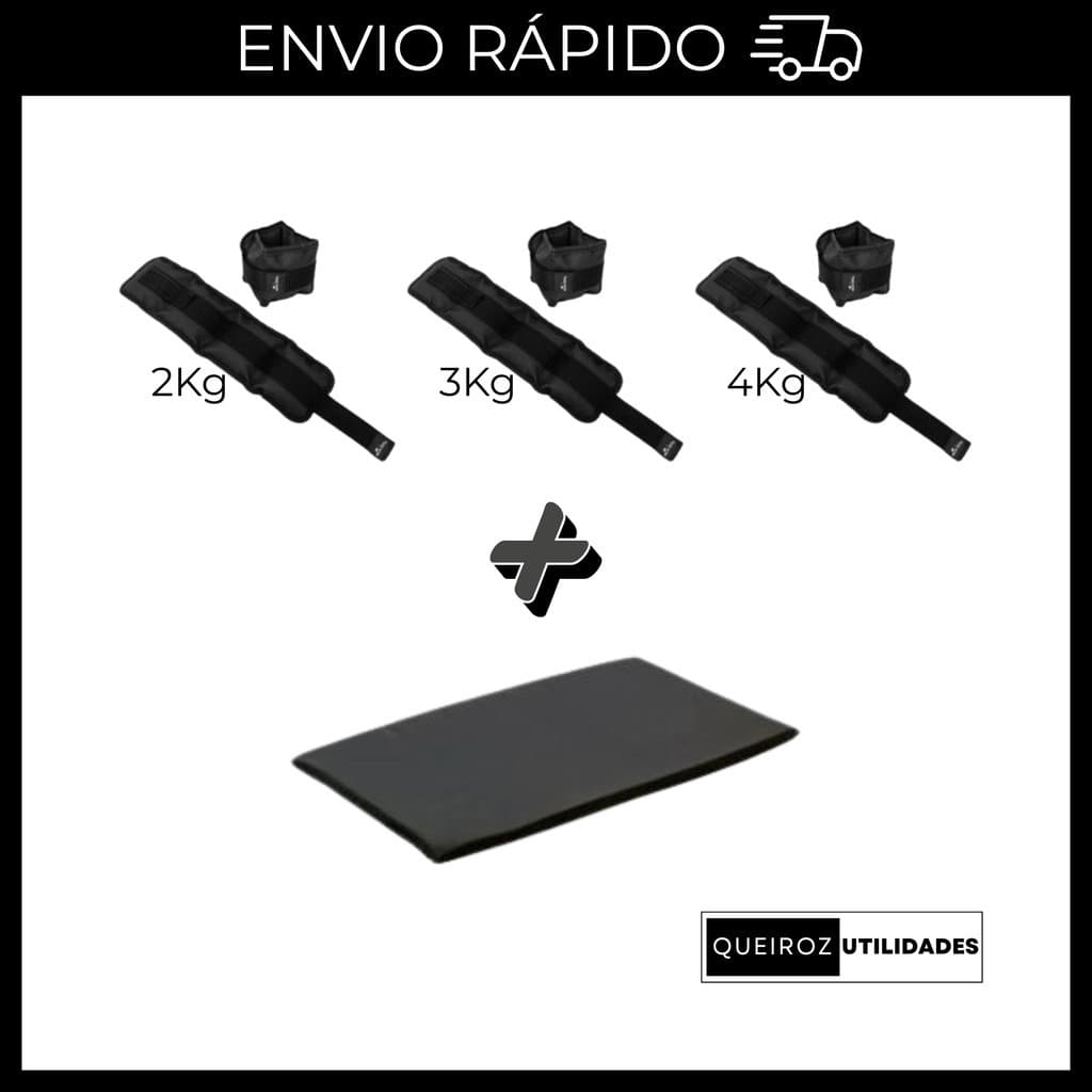 KIT Caneleira de Peso Preta Par de 2Kg + 3Kg + 4Kg + Colchonete Preto Treino/Academia/Fisioterapia