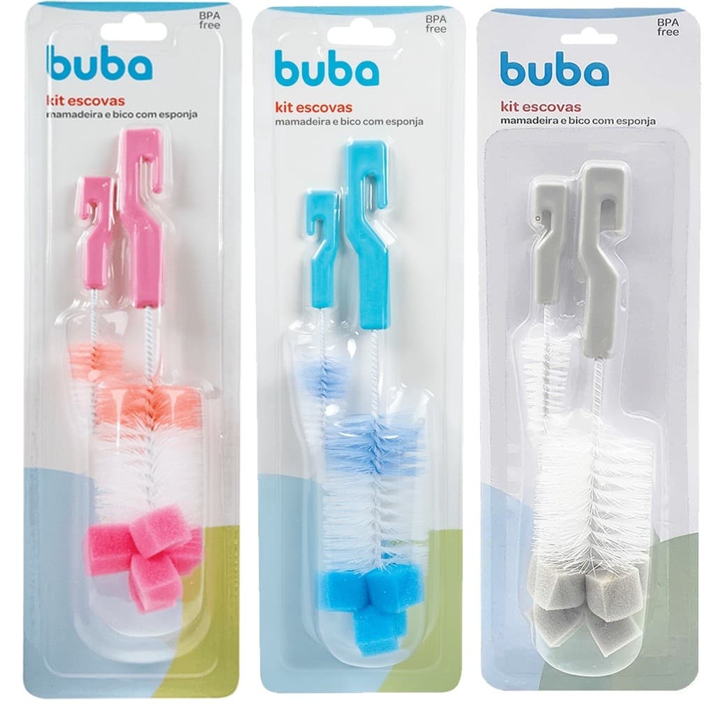Escova Para Lavar Mamadeira E Bico Com Esponja Buba Bebê garrafas térmicas multiuso Buba