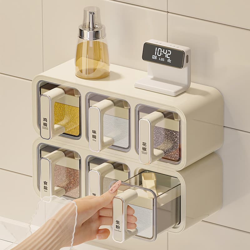 Caixa de tempero de parede cozinha sal MSG condimento caixa de armazenamento doméstico High-End fixado na parede tempero