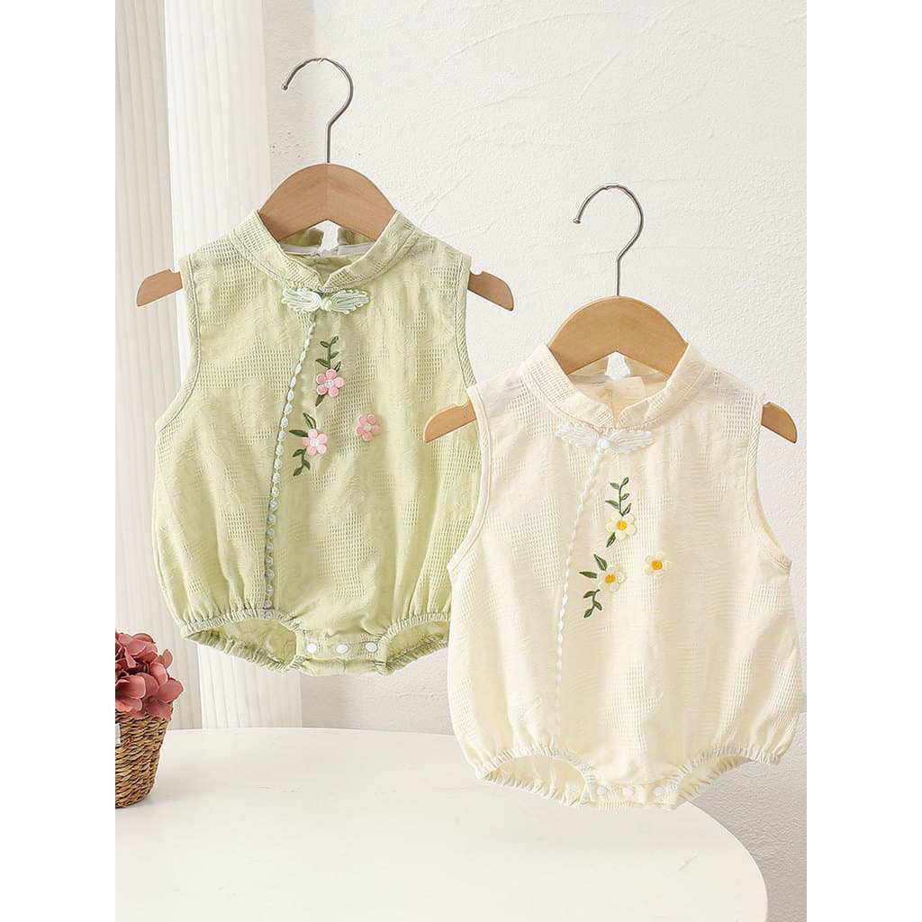 Bebê bebê verão roupas finas menina macacão verão Outing estilo ocidental Cheongsam verão macacão bebê menina estil