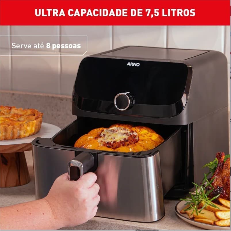 Fritadeira Air Fryer Arno Mega Digital 7,5L Inox AFD7