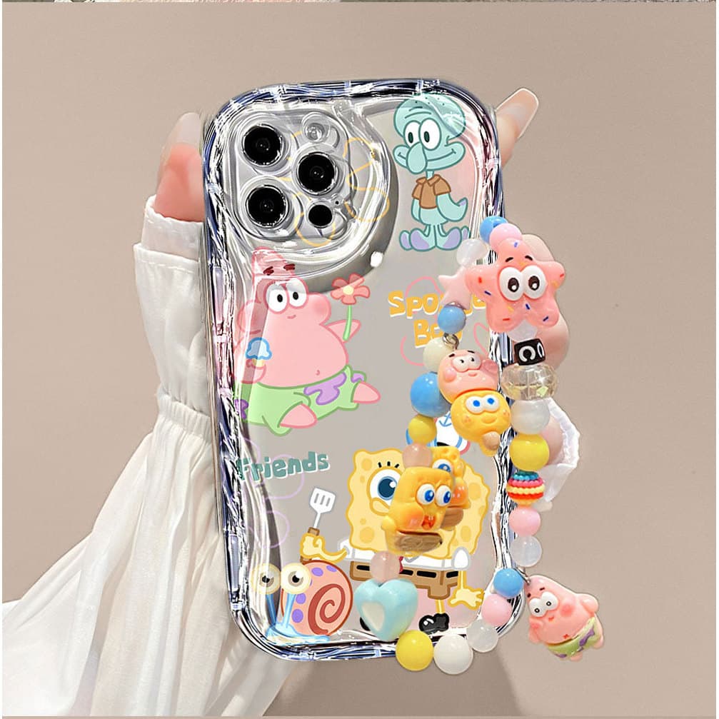 Capinha para iPhone 17/16/15/14/13/12 Pro Max Capa de celular transparente com cordão do Bob Esponja