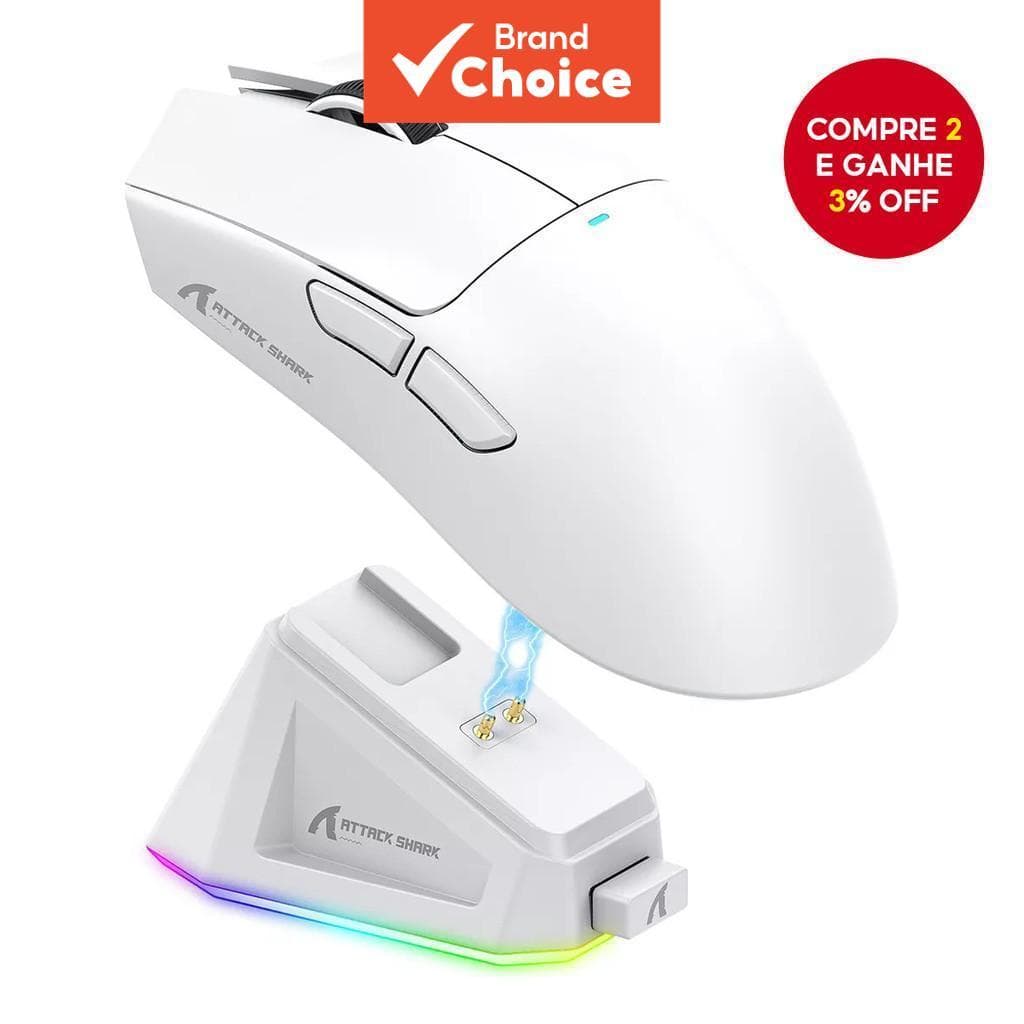 Mouse Gamer Sem Fio Attack Shark X11, Conexão Tri-Mode 2.4GHz/Com Fio/Bluetooth, PAW3311 22000DPI 400IPS, RGB.