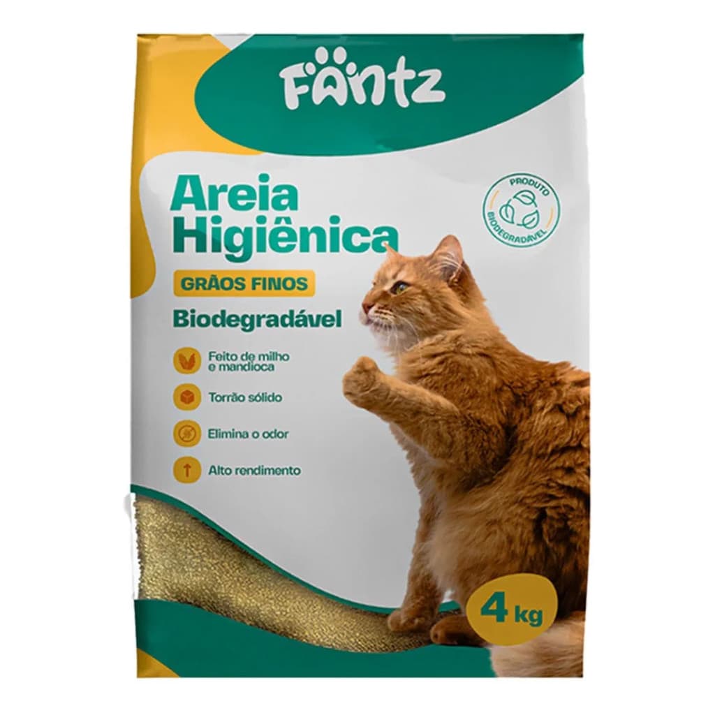 Areia Higiênica Biodegradável Sanitária Gatos Fantz Grãos Finos 4kg Alta Absorção Neutraliza Odores