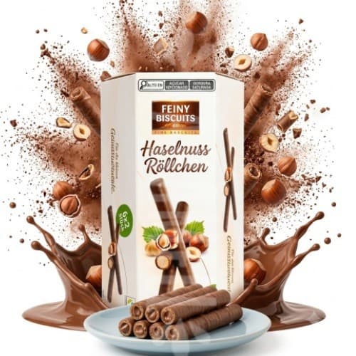 Biscuits Wafer Haselnuss Rollchen Feiny - Chocolate & Avelãs 150g - Importado Áustria