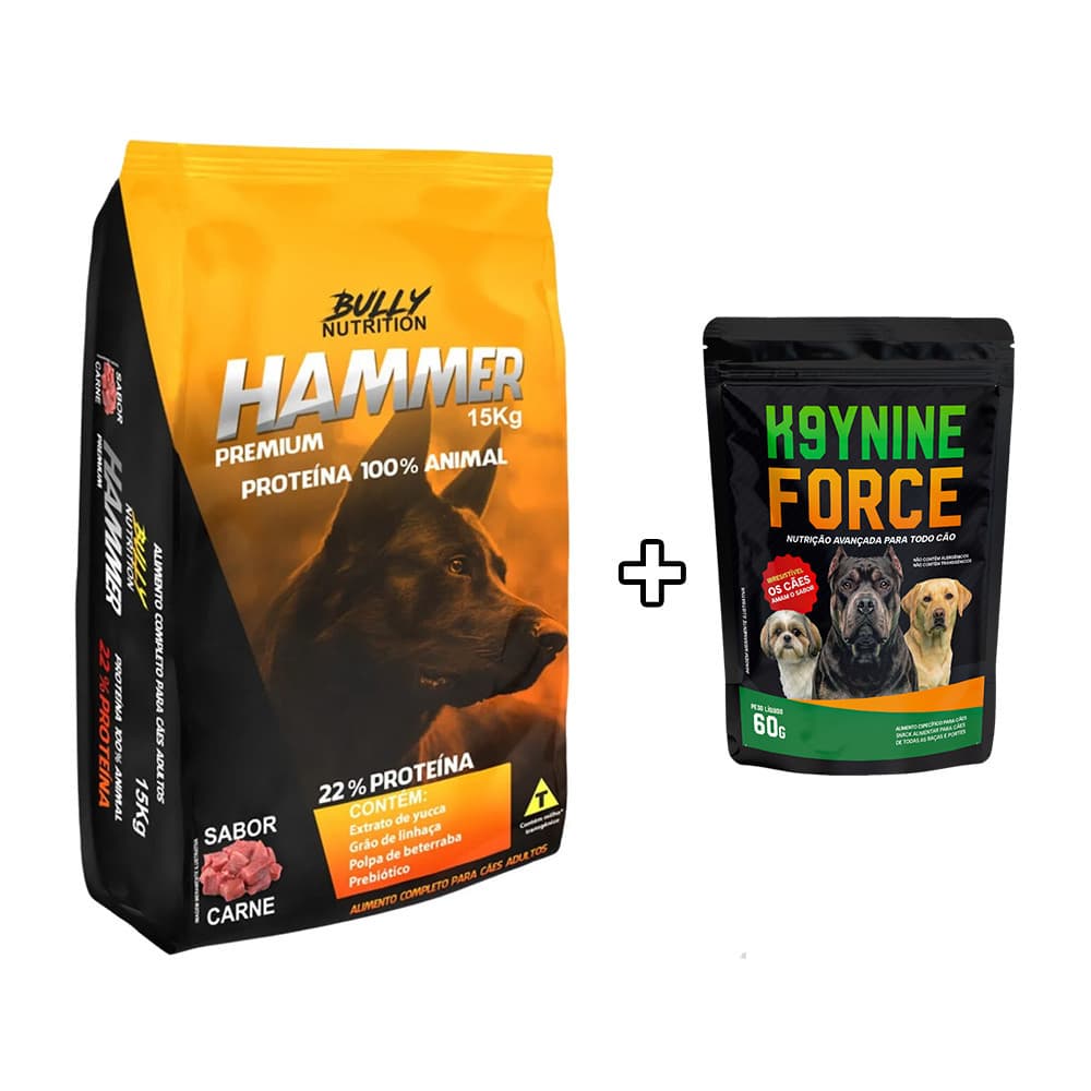 Ração Hammer Premium Proteica Para Cachorros Todas As Raças 15kg + Petisco K9 Force